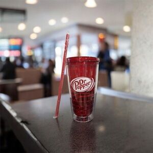 Dr Pepper Chicken Sandwich Red Plastic Fast Food 16oz Tumbler With Lid & Straw